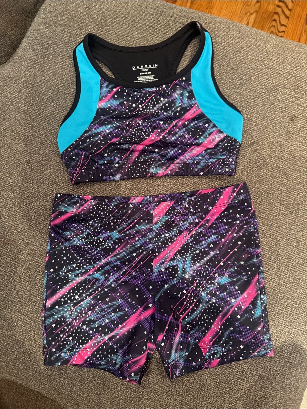 Danskin Black Sports Bra & Shorts Set with Pink & Teal Accents